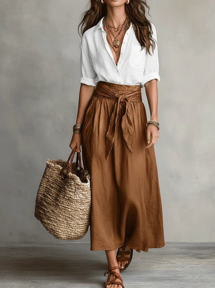 Rocío™ | Conjunto Camisa Negra y Falda Midi