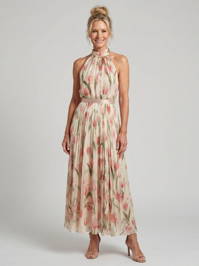 Aurelle™ | Vestido Midi Floral con Escote Halter