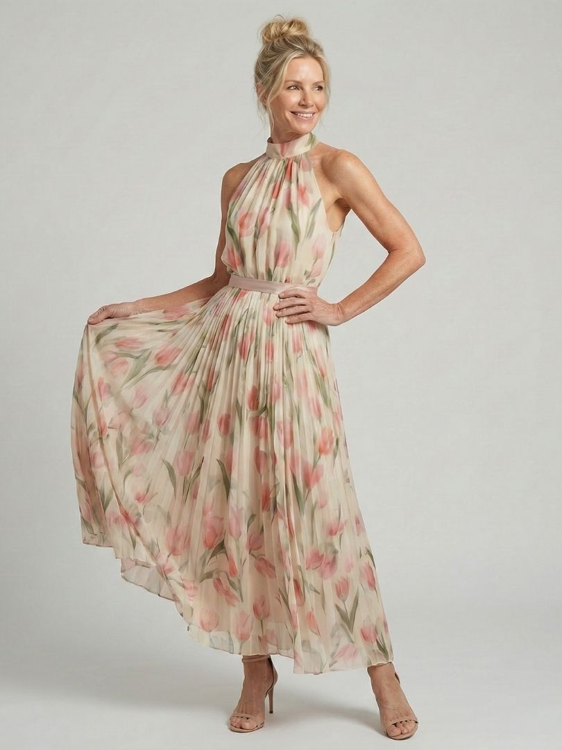 Aurelle™ | Vestido Midi Floral con Escote Halter