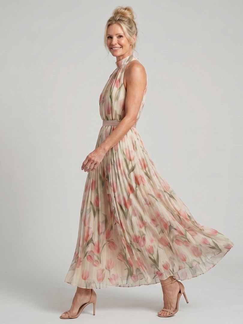 Aurelle™ | Vestido Midi Floral con Escote Halter