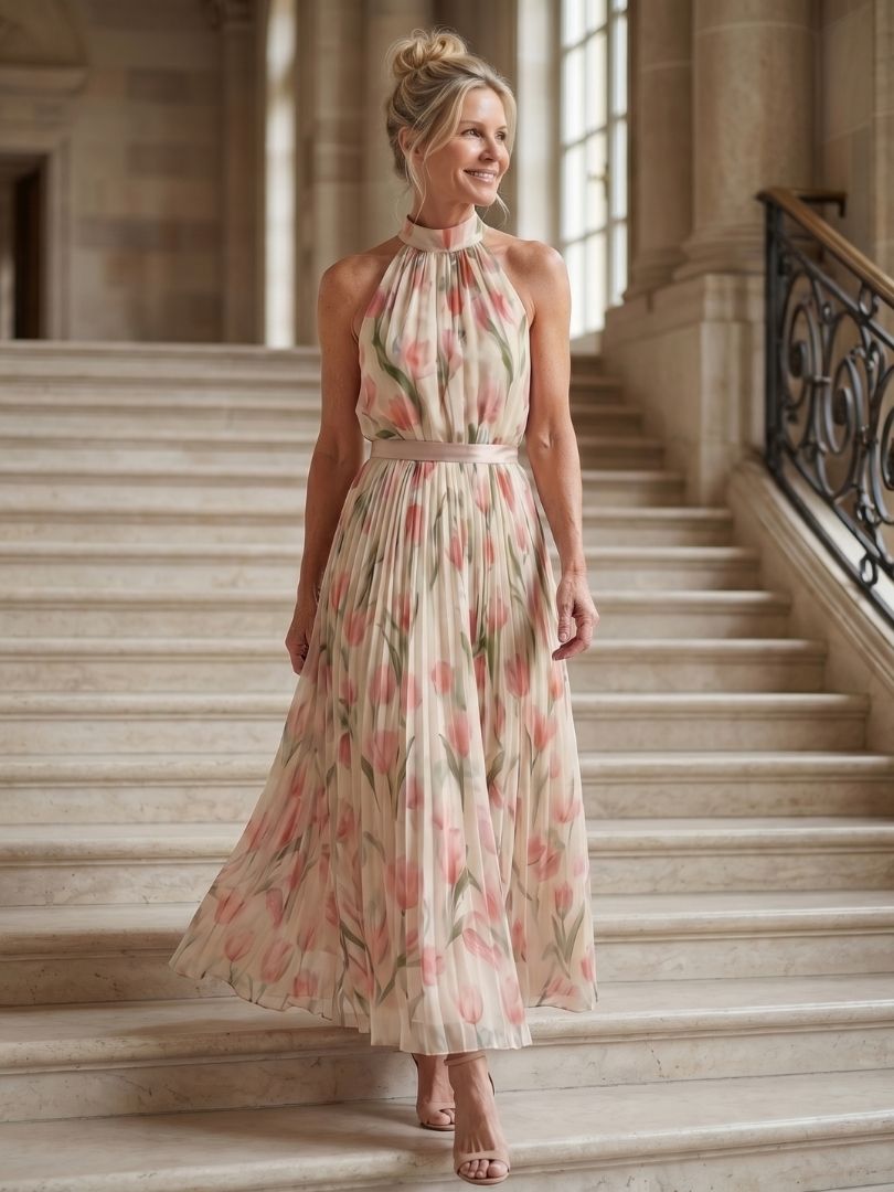 Aurelle™ | Vestido Midi Floral con Escote Halter