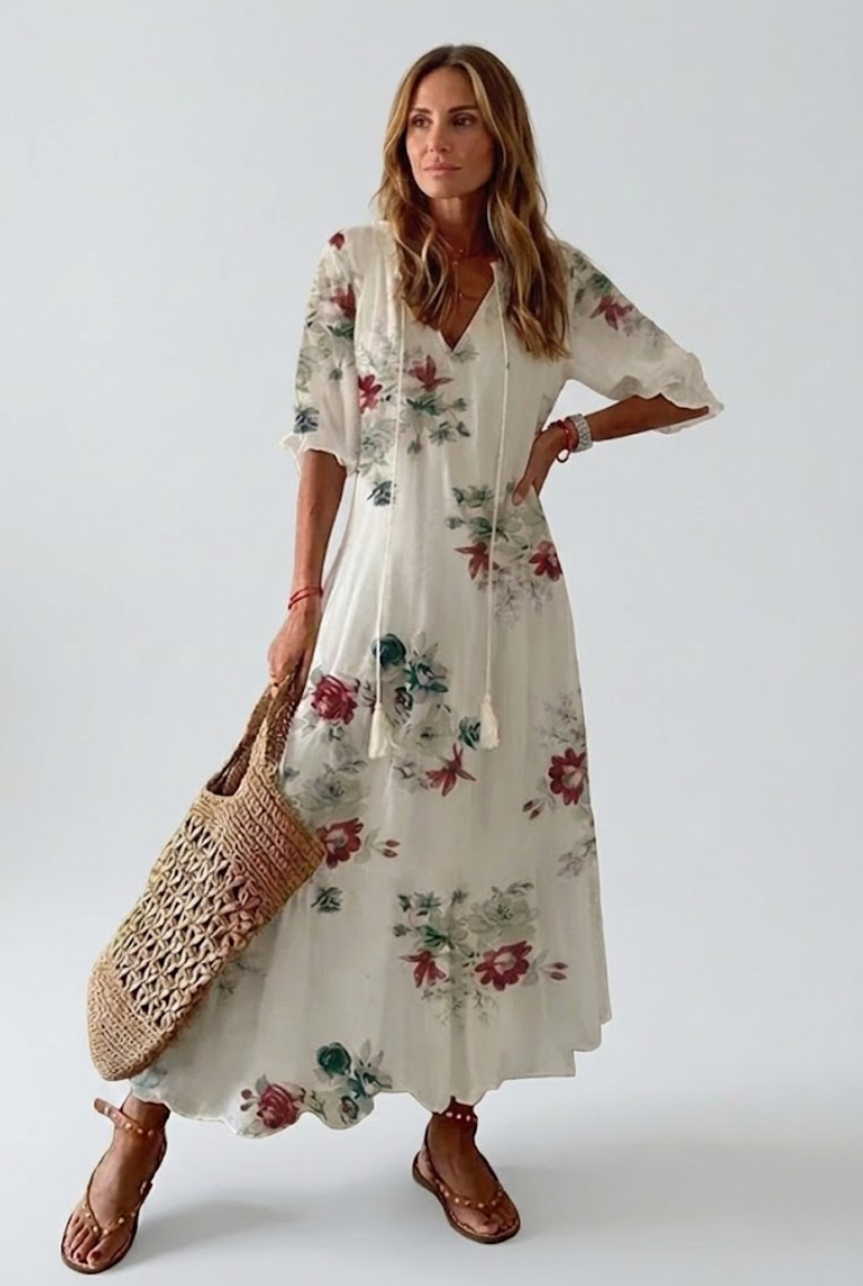 Élodie™ | Vestido Maxi Floral de Terciopelo