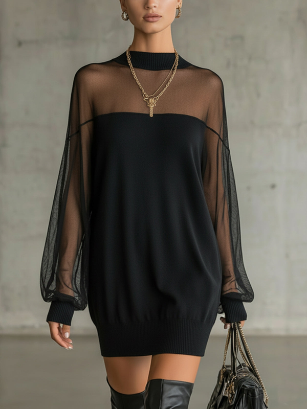 Amparo™ | Vestido Mini Elegante Negro con Mangas de Malla