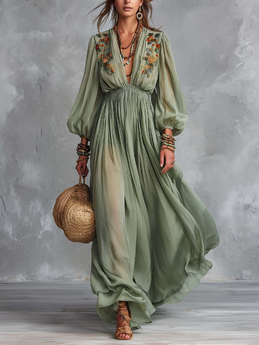 Guadalupe™ | Vestido Maxi Bohemio con Estampado Floral