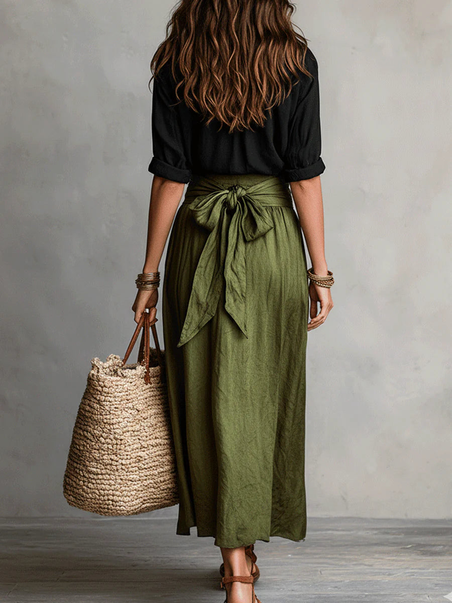 Rocío™ | Conjunto Camisa Negra y Falda Midi
