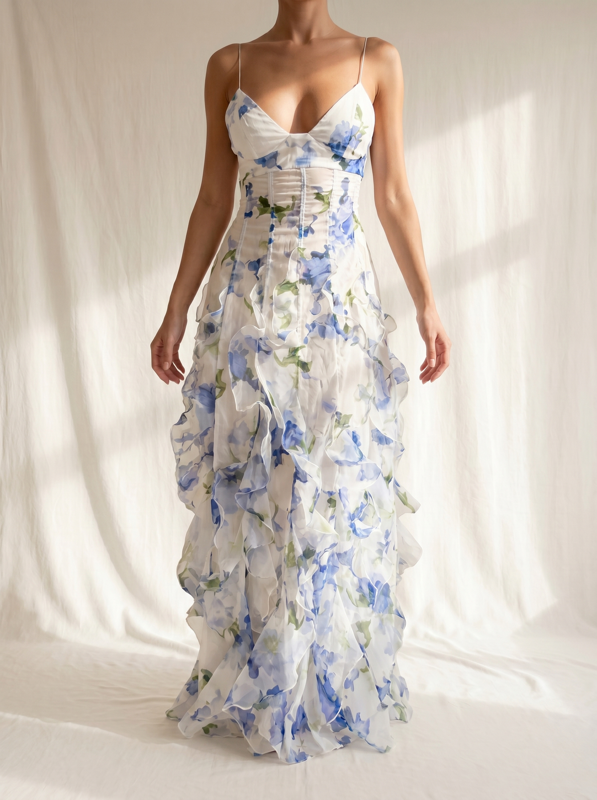 Uri™ | Vestido Midi Floral con Volantes