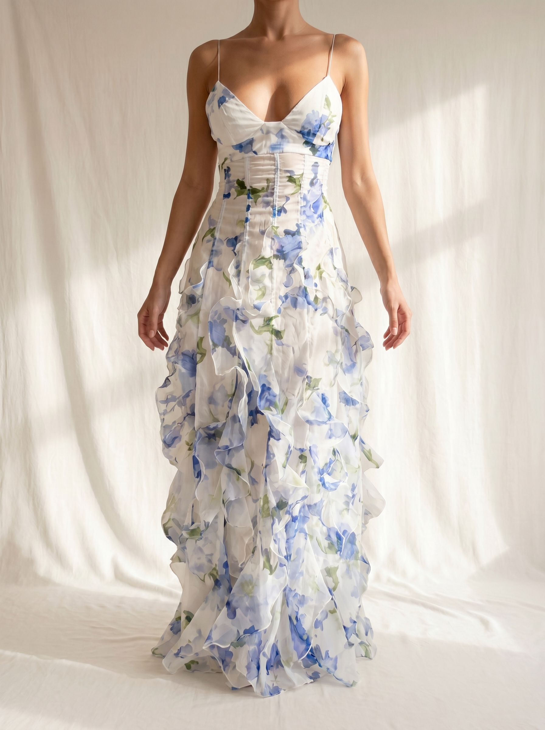 Uri™ | Vestido Midi Floral con Volantes