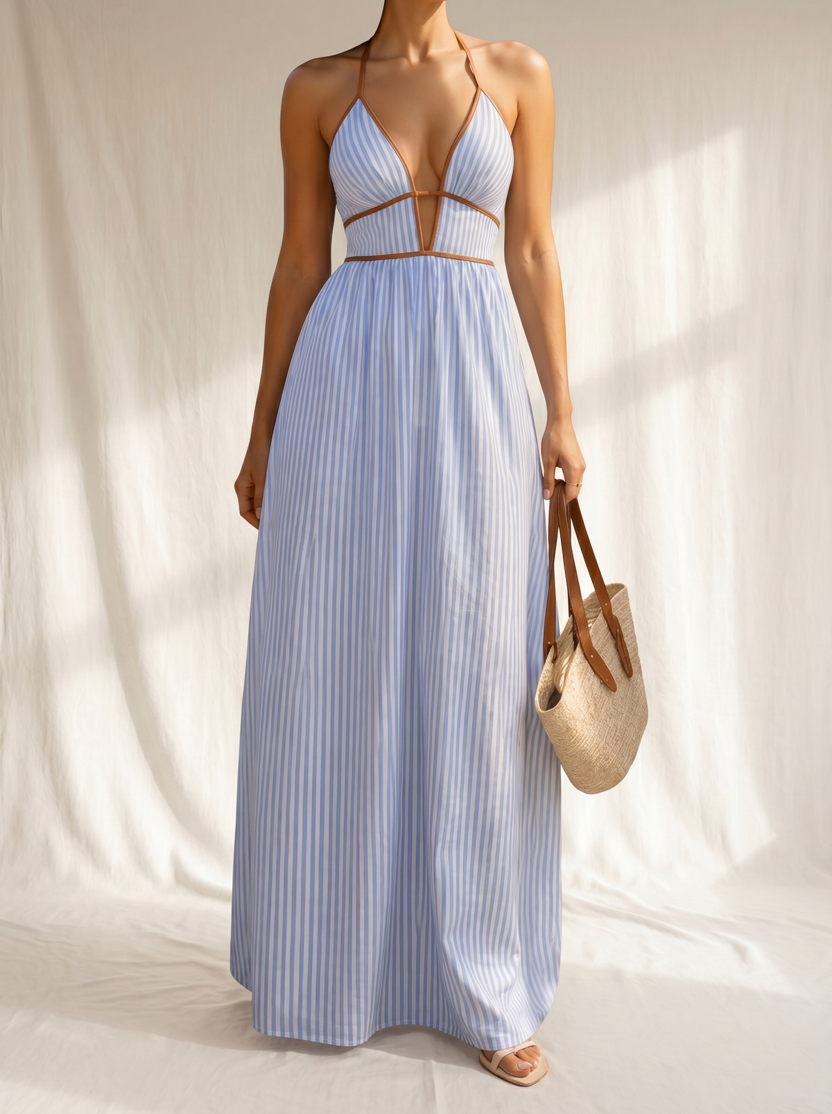 Laurina™ | Vestido Largo a Rayas con Escote Cut-Out