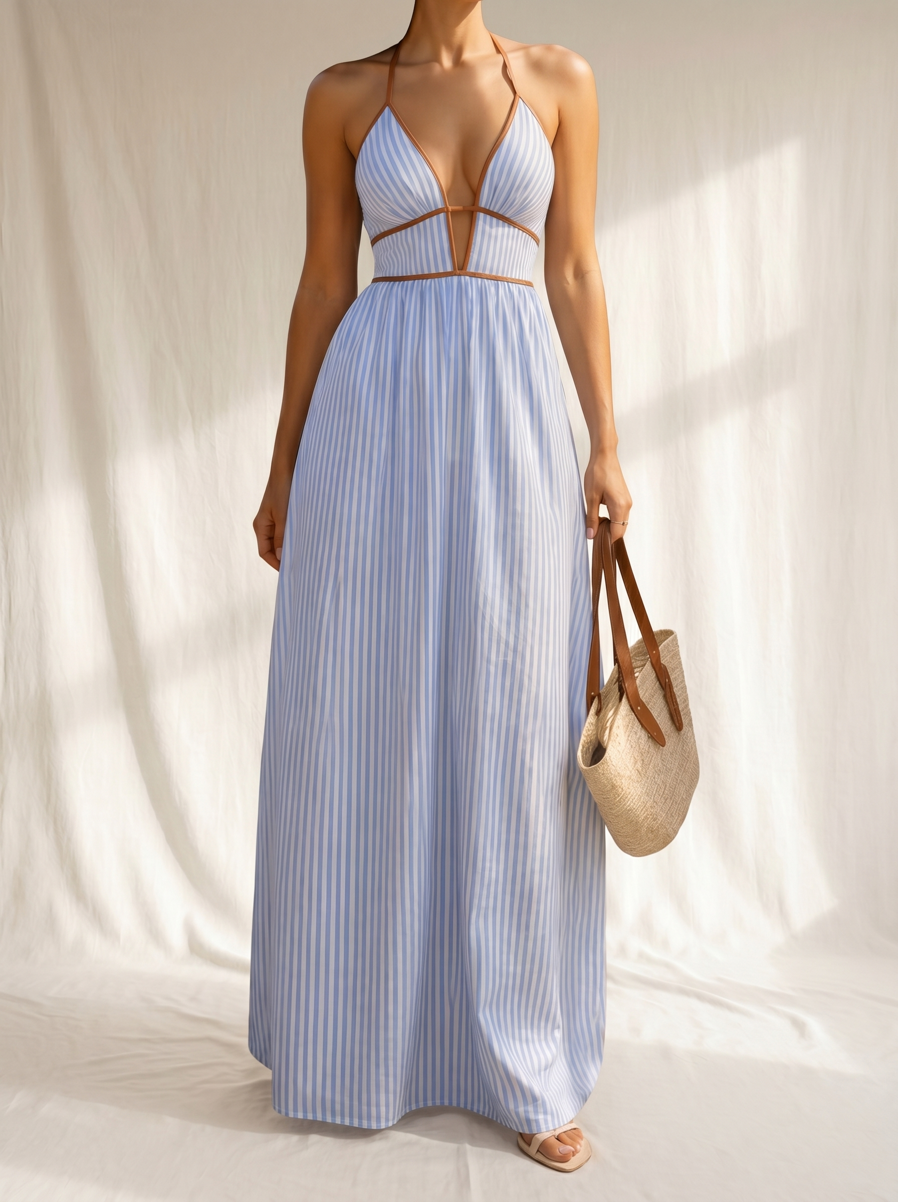 Laurina™ | Vestido Largo a Rayas con Escote Cut-Out