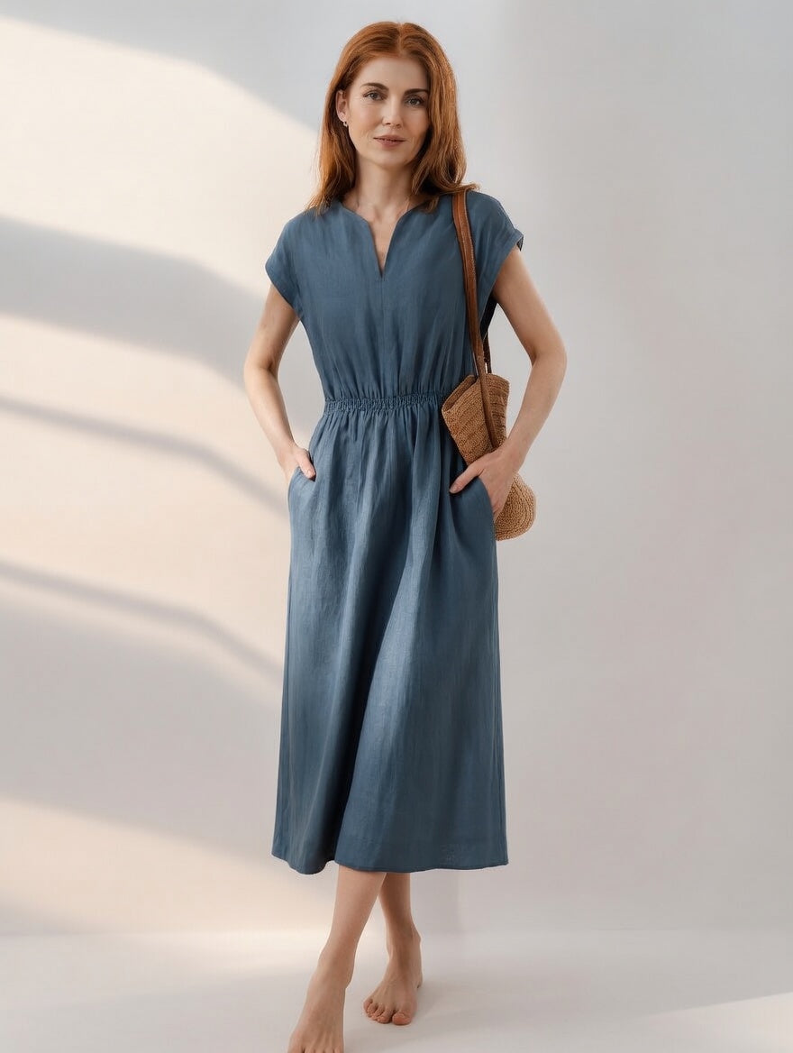 Lina™ | Vestido en Lino Mezclado Fluido y Elegante