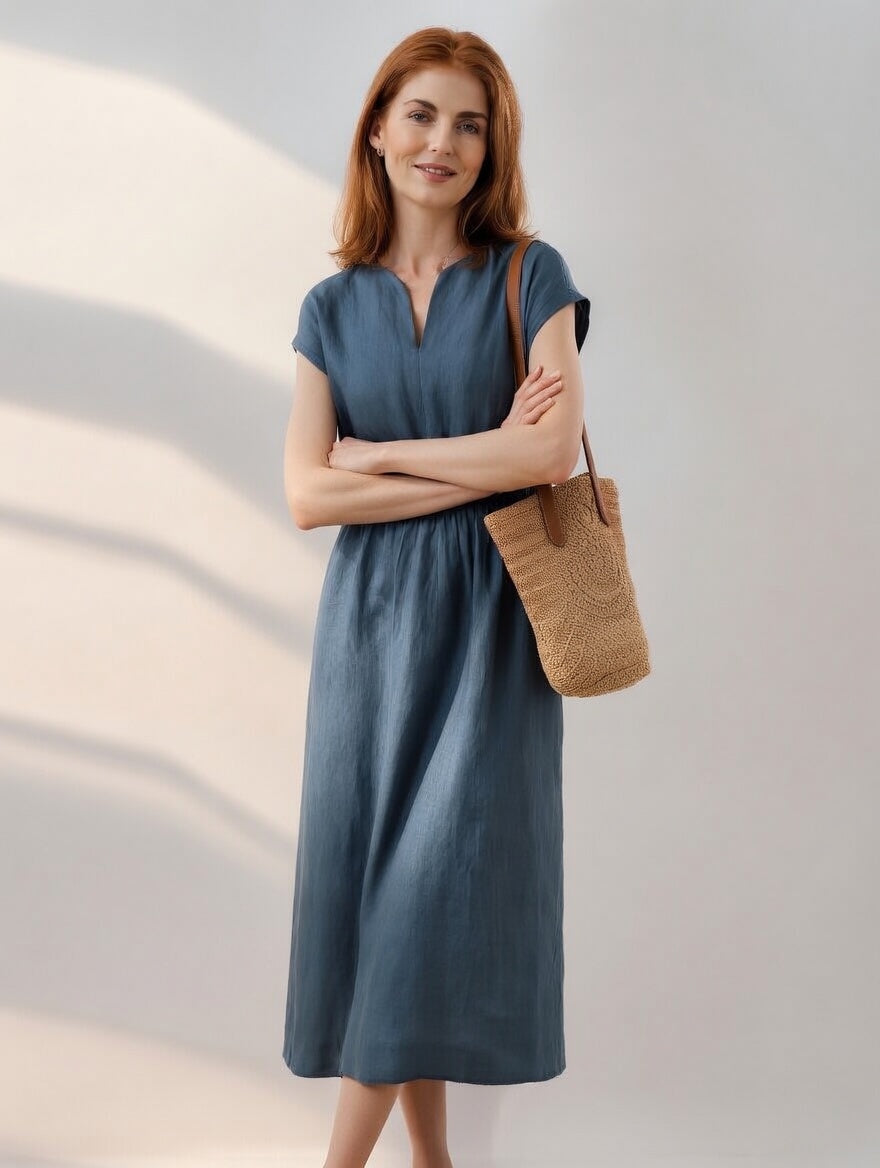 Lina™ | Vestido en Lino Mezclado Fluido y Elegante