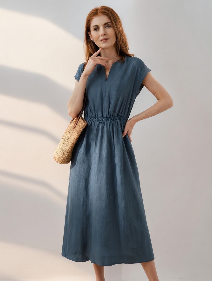 Lina™ | Vestido en Lino Mezclado Fluido y Elegante