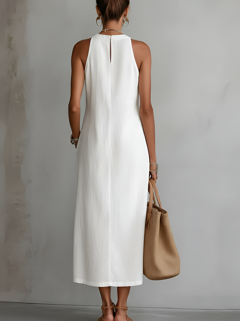 Jimena™ | Vestido Midi Relajado con Cuello Mandarín Bordado