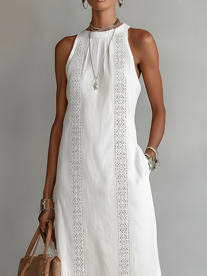 Jimena™ | Vestido Midi Relajado con Cuello Mandarín Bordado