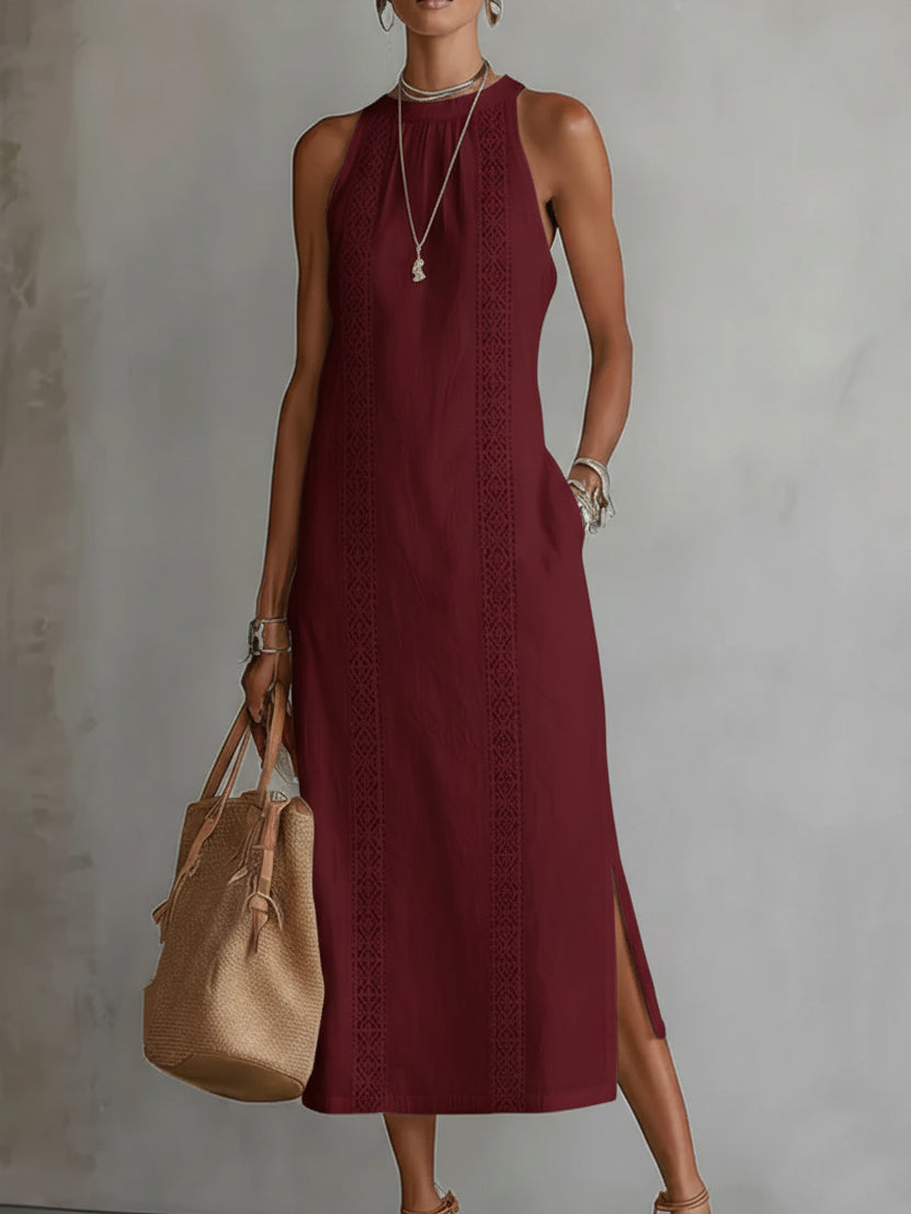Jimena™ | Vestido Midi Relajado con Cuello Mandarín Bordado